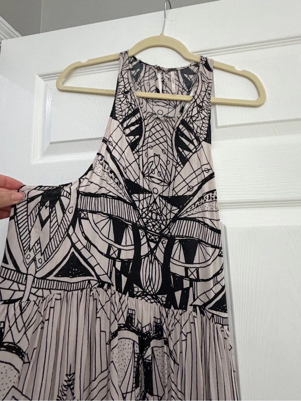 Free People Pale Pink Maxi Dress with Black Graphic Print